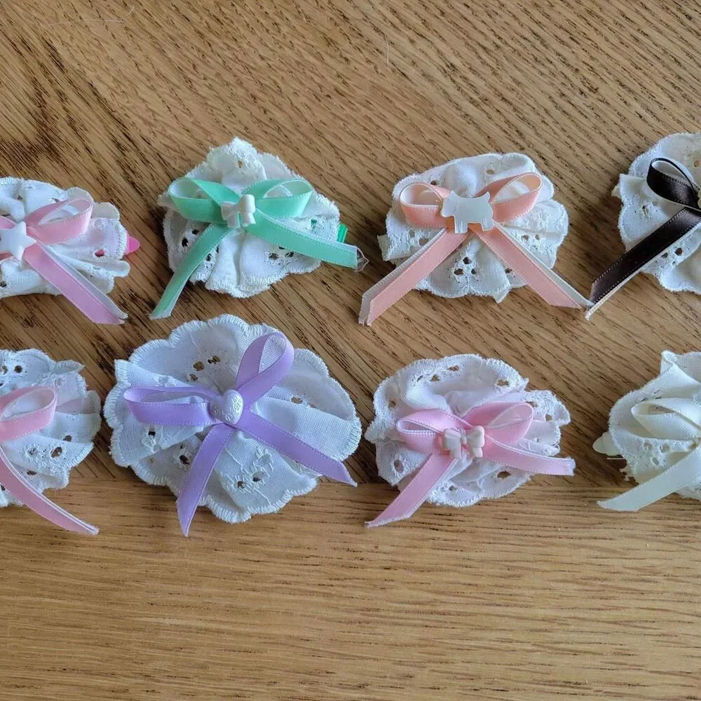 Lot of 8 Vintage Handmade Baby Toddler Hair Barettes bows